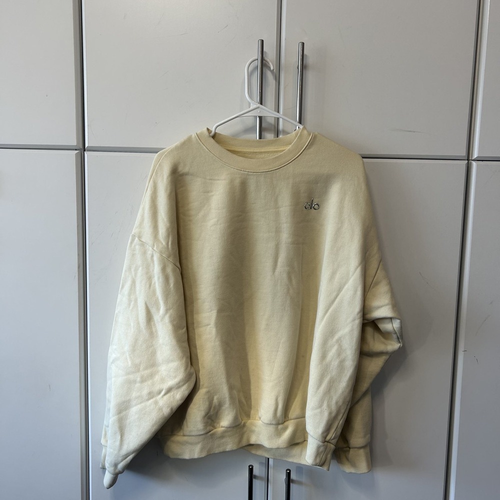 Alo Yoga Oversized Crewneck Sweatshirt Cream Chrome Logo Pullover